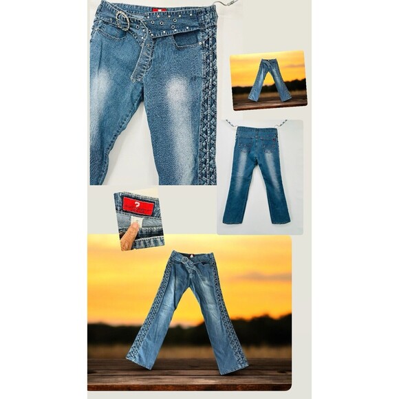 Vtg Y2K Low Waist Flare Jeans Womens 15x32 Medium Wash Stretch Pockets stretchy - Picture 1 of 11